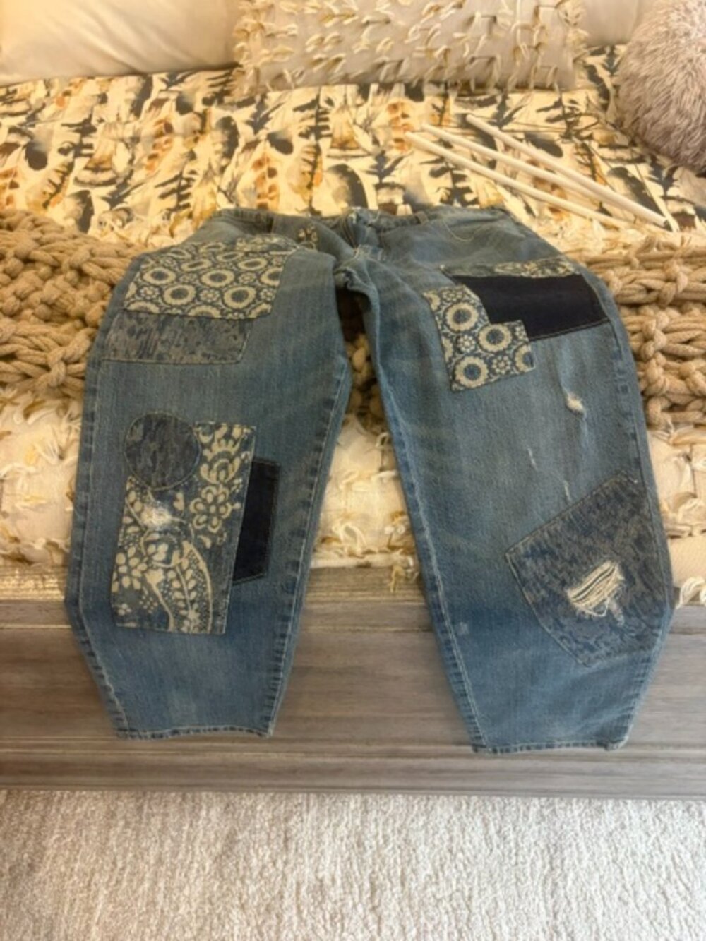 Anthropologie Pilcro The Borrowed Boyfriend Patchwork Jean Womens 29 Boho Hippie